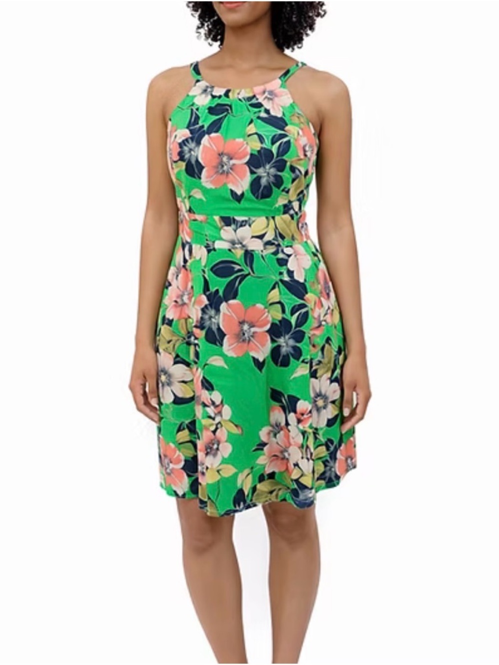 Dress Barn Green Floral Halter Midi Dress Size 14